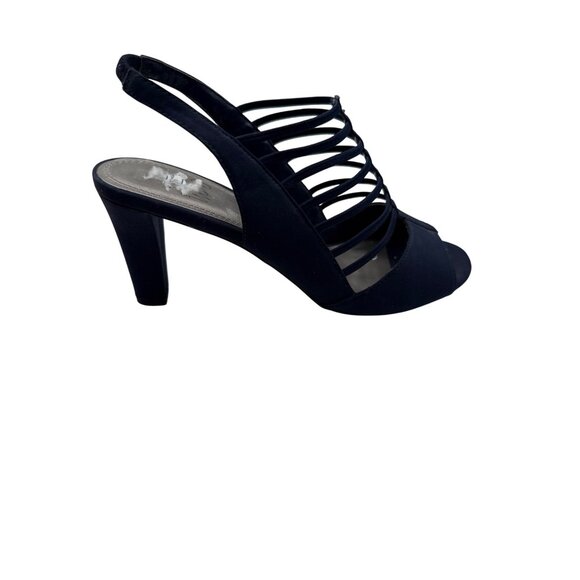 IMPO Size 6.5 Strappy Navy Blue Peep-Toe Heels With Slingback Stiletto Heel - Picture 4 of 12